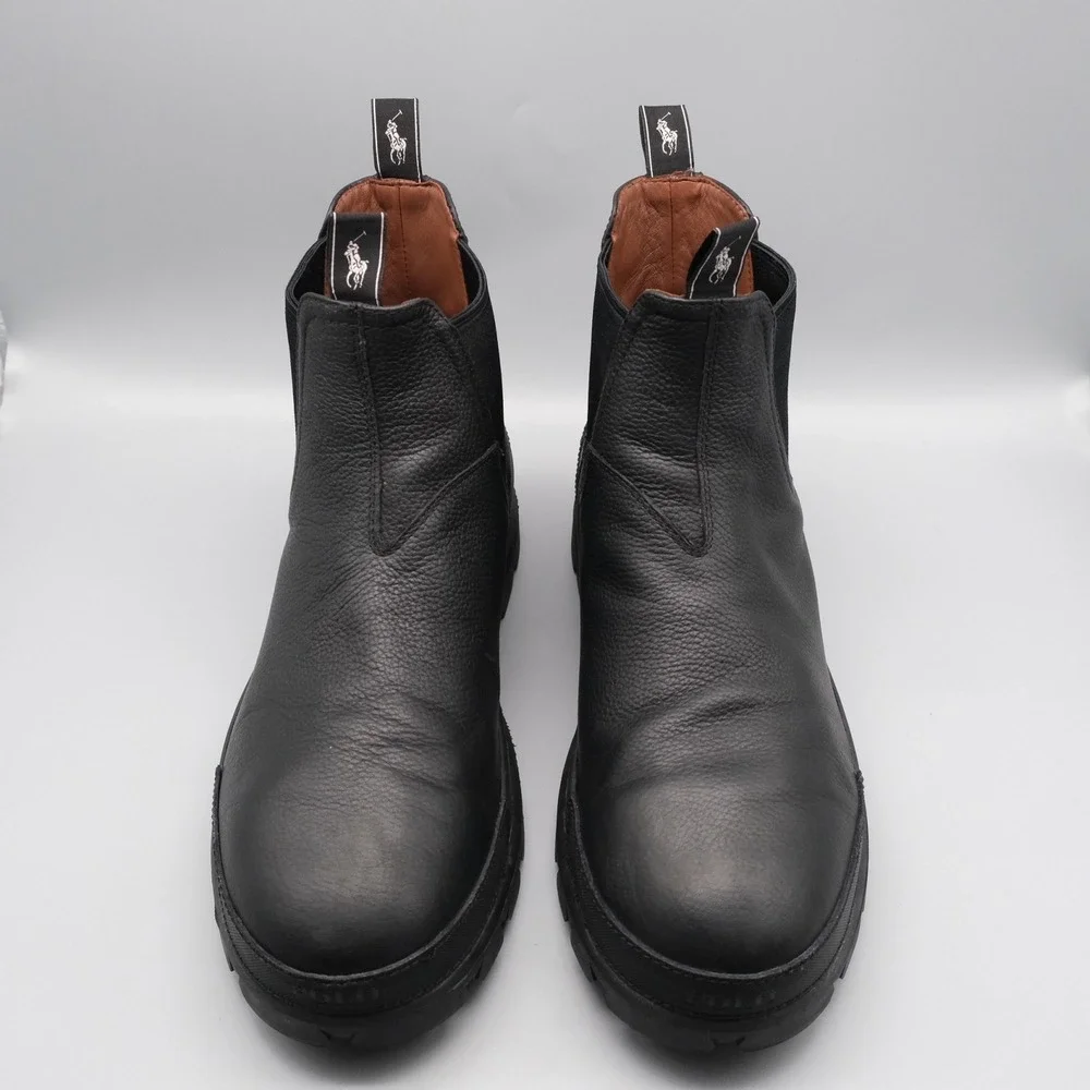 Polo Ralph Lauren Oslo Chelsea Boots Mens Size 11.5D Black Leather Lug Sole